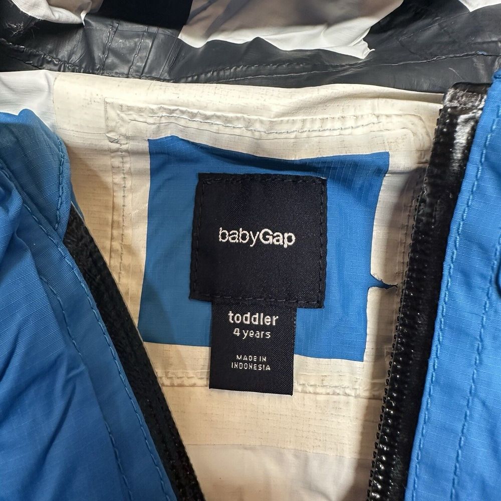 Vintage Baby Gap Size 4T Blue Rain Coat Spring Jacket Long Sleeve Hood Pockets - Picture 4 of 6